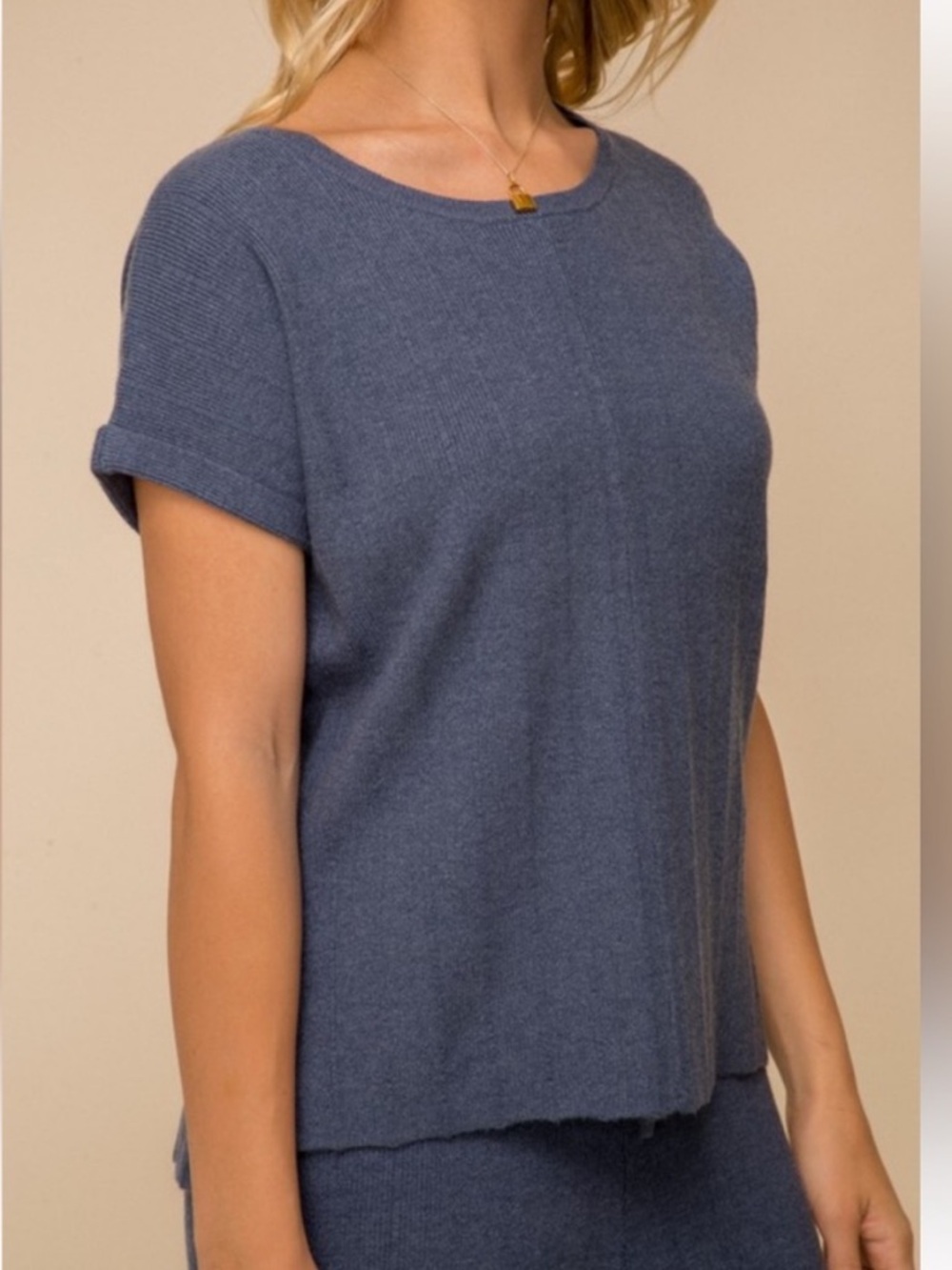 NWT Hem & Thread Textured Sweater Short Sleeve Top - Picture 2 of 8